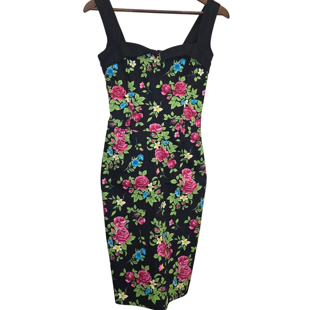 Switchblade Stiletto Floral Print Bodycon Dress Pinup Rockabilly Small